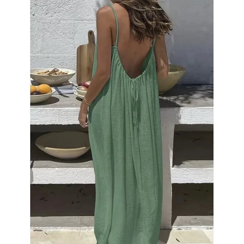 Women's Strapless Backless Loose Maxi Dress – Comfortable Sleepwear & Casual Home Dress