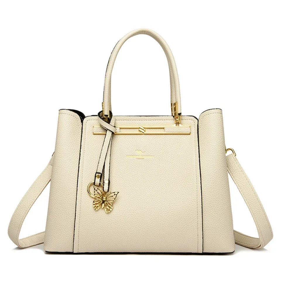 Luxury Genuine Leather 3-Layer Tote Bag – Large Capacity Crossbody Shoulder Bag for Women