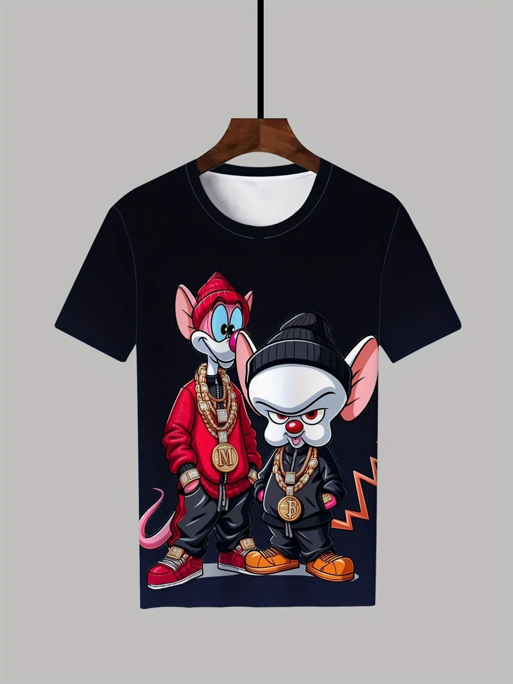 Men's Hip Hop Cartoon Animal Print T-Shirt — 100% Polyester Summer Street Top