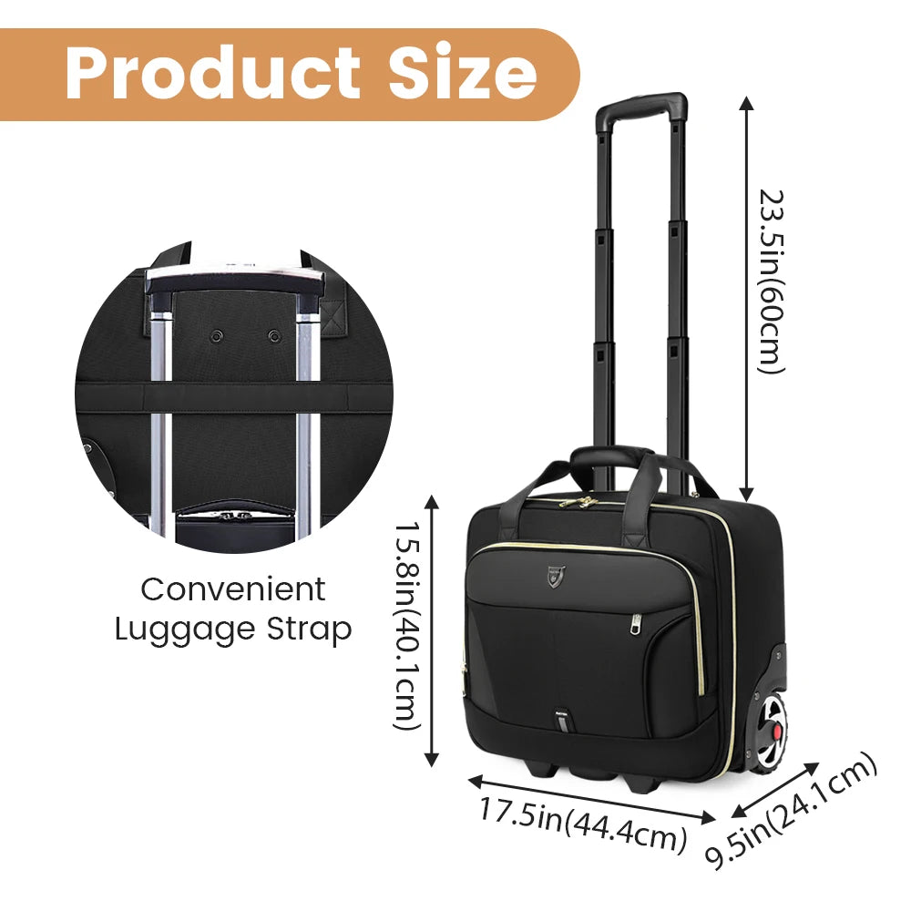 18" Waterproof Rolling Briefcase — Wheeled Laptop Business Bag