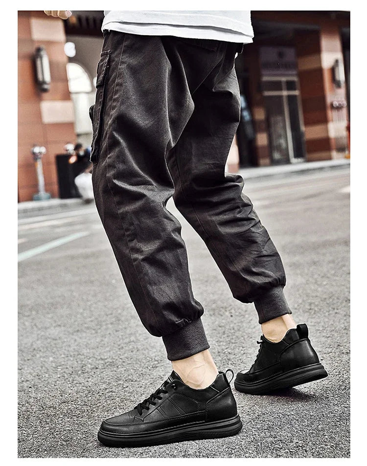Men's Genuine Leather Height-Boosting Sneakers — +6cm