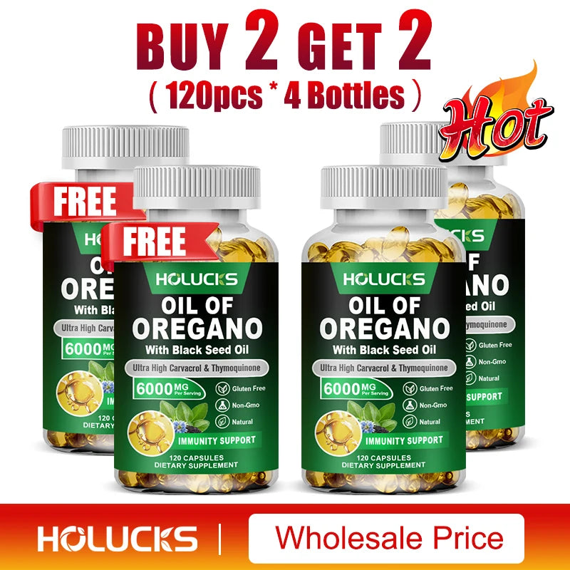 Oregano Oil & Black Seed Oil Softgels – Immune, Gut Health & Antioxidant Support, 60 or 120 Capsules
