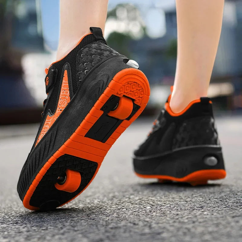 2-Wheel Luminous Roller Skates for Boys & Girls – Dual-Use LED Light Outdoor Wheeled Sports Shoes