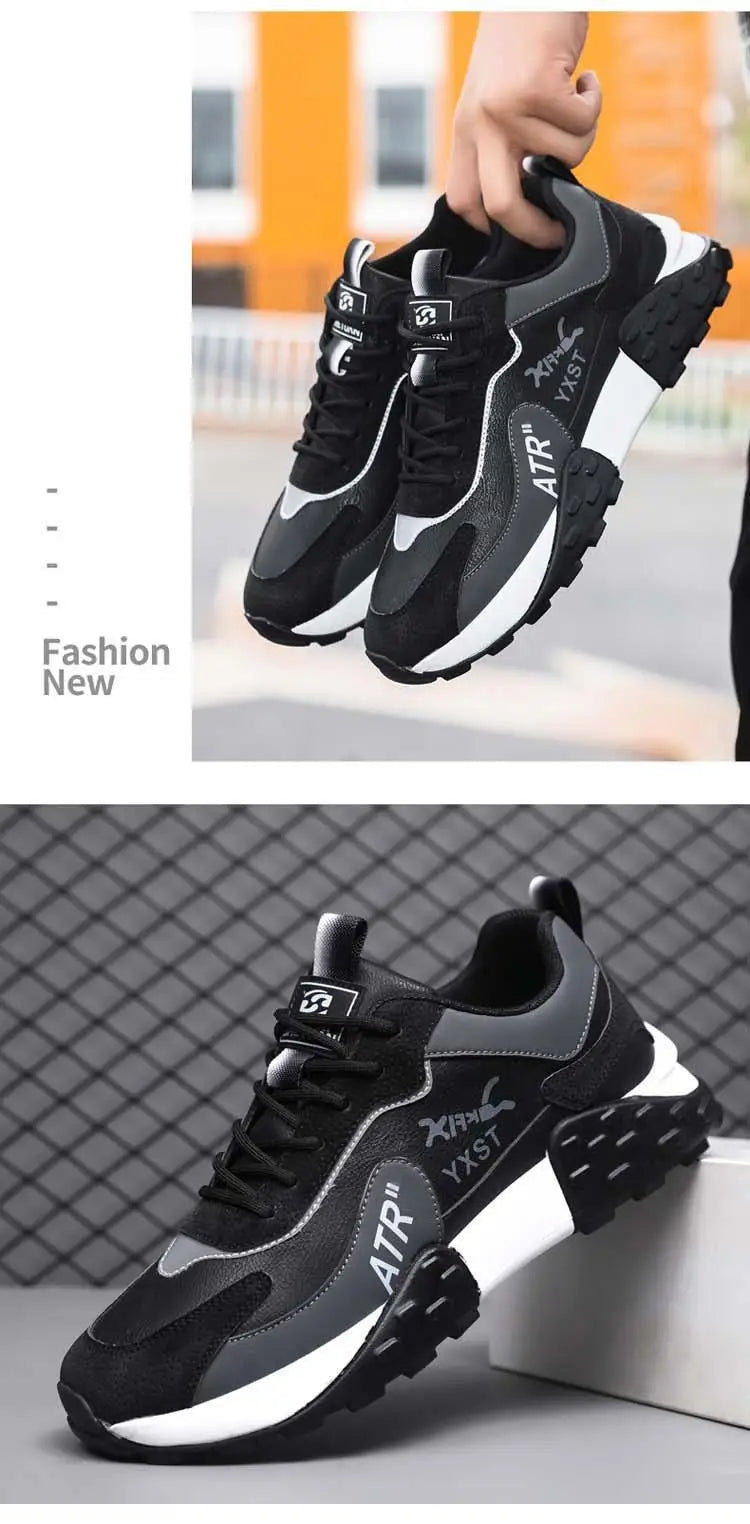 Men's Breathable Faux Leather Lace-Up Sneakers