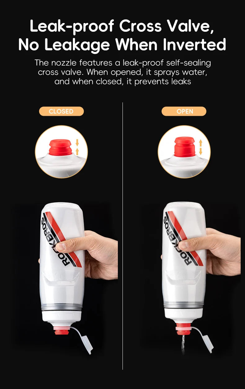 ROCKBROS 620ml Insulated Cycling Water Bottle – Thermal Triple-Layer Squeeze Bike Bottle with Silicone Nozzle