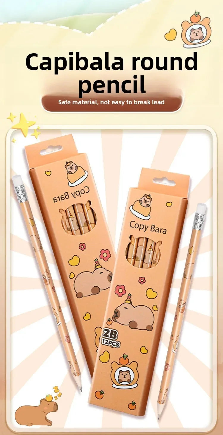 12-Piece Capybara Pencil & Eraser Set