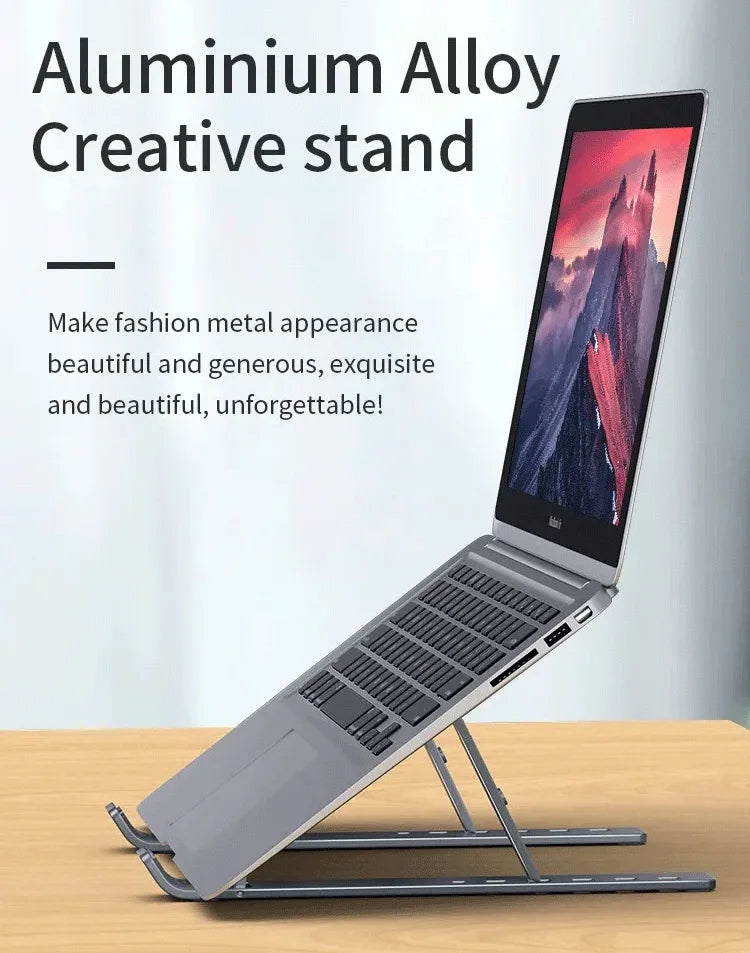 Aluminum Alloy Foldable Laptop Stand | Anti-Slip, Height-Adjustable, Portable, Compatible with MacBook & All Laptops