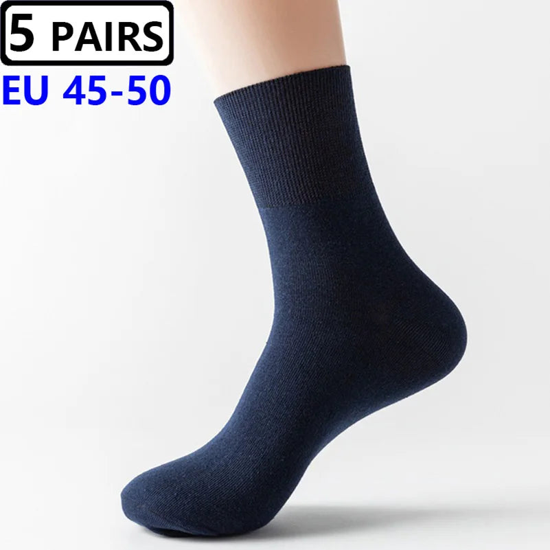 Plus Size Diabetic Loose Mouth Socks Size 48–50 – 5 Pairs Non-Binding Varicose Vein Socks for Older Men & Diabetes Patients
