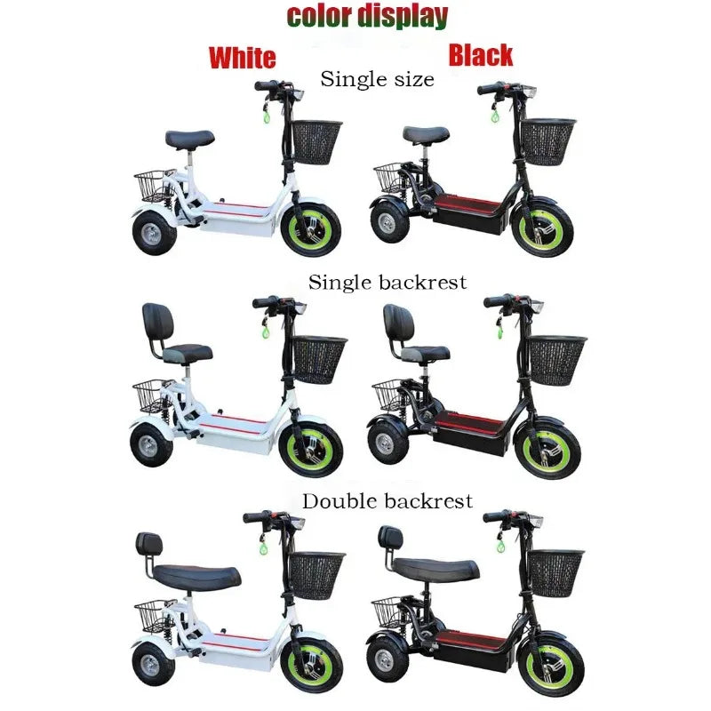 3-Wheel Electric Mobility Scooter for Adults, Folding Tricycle with Basket