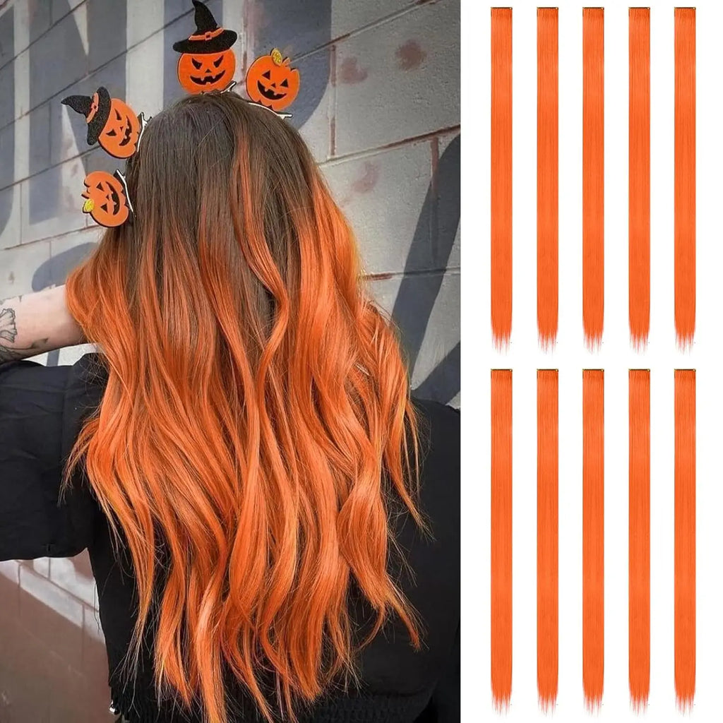 Synthetic 10PC Colored Clip-In Hair Extensions — Kinky Straight, High Temp Fiber, 70g Set