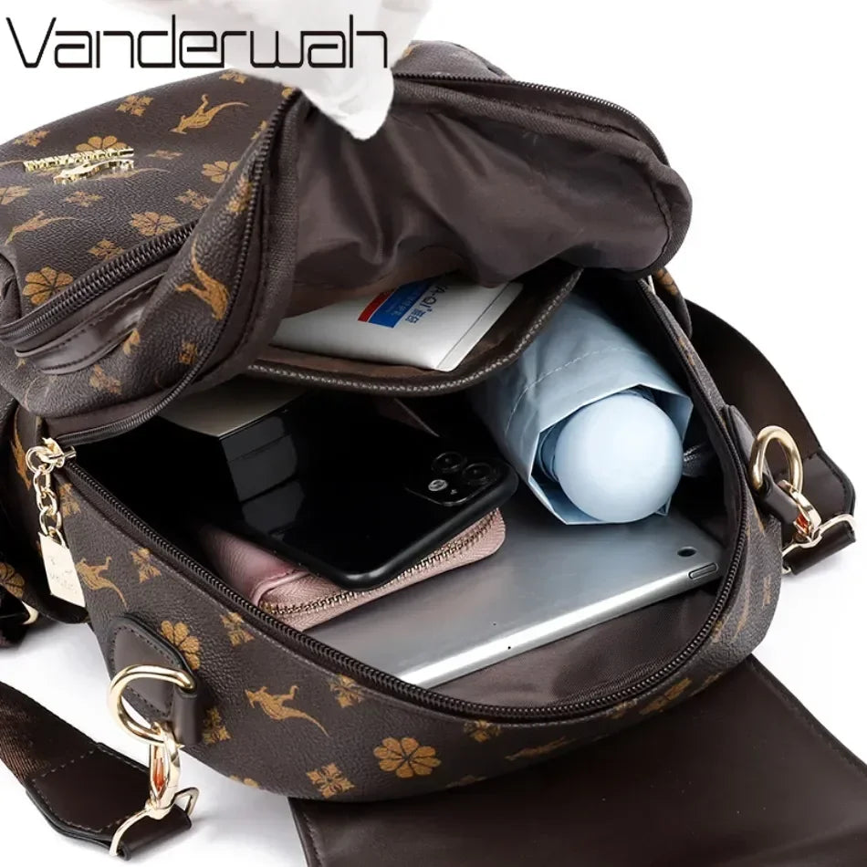 Women's Luxury Leather Backpack – Vintage Print Tassel Fashion Bag