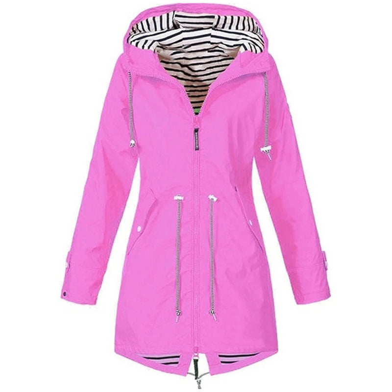Women's Waterproof Hooded Raincoat – Lightweight Trench Jacket