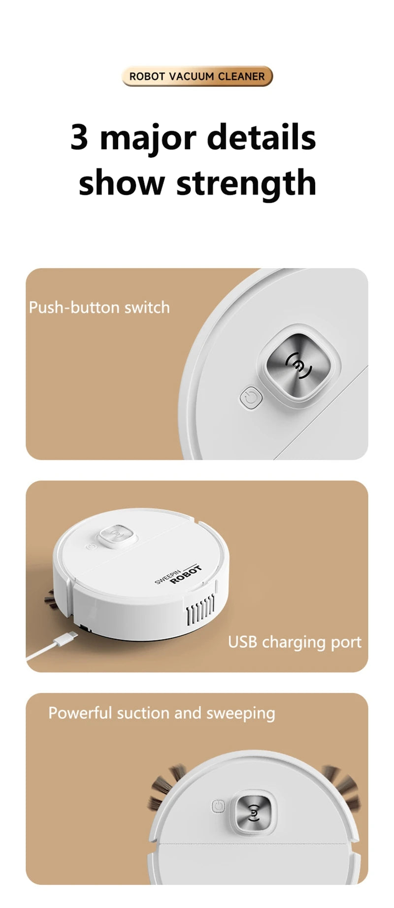 Mini 3-in-1 Robot Vacuum Cleaner — Intelligent Smart Sweeping Robot for Home Floor, Carpet, Dust & Mopping