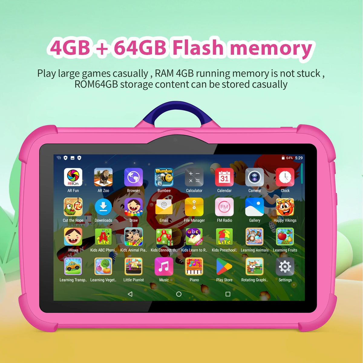BDF 7" Kids Study Tablet – 4GB RAM, 64GB, Android 13, 5G Wi-Fi, Dual Camera