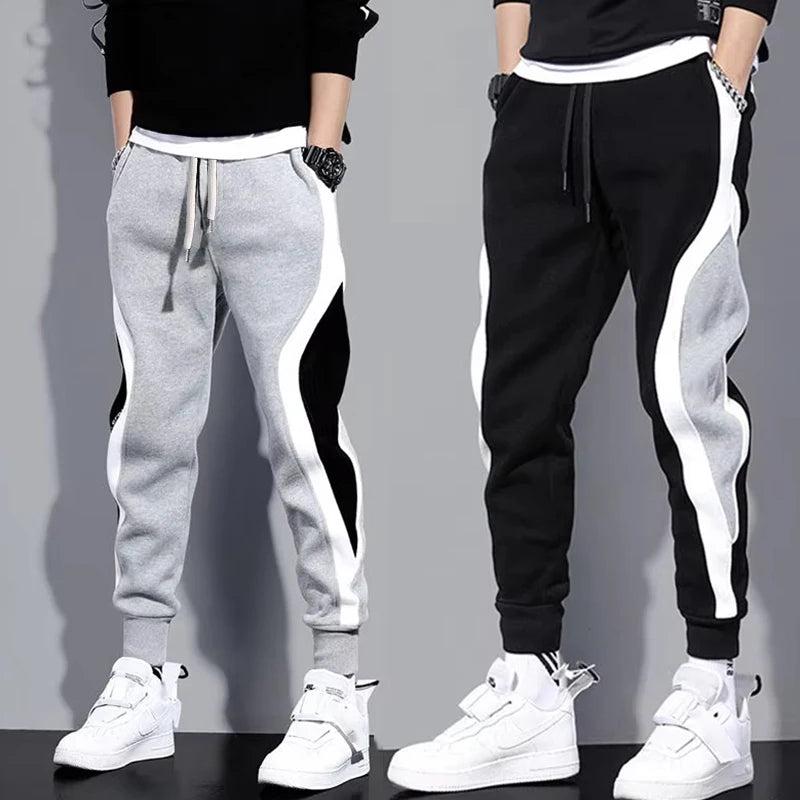Men's Wide Leg Patchwork Nine-Point Pants — Cropped Streetwear Trousers
