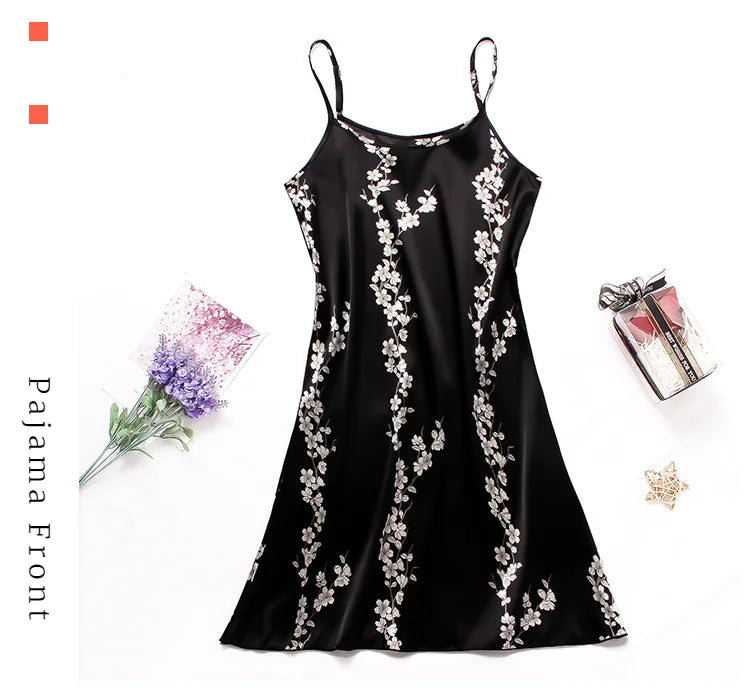 Silk Suspender Mini Nightdress — Sexy Spaghetti Strap Sleepwear