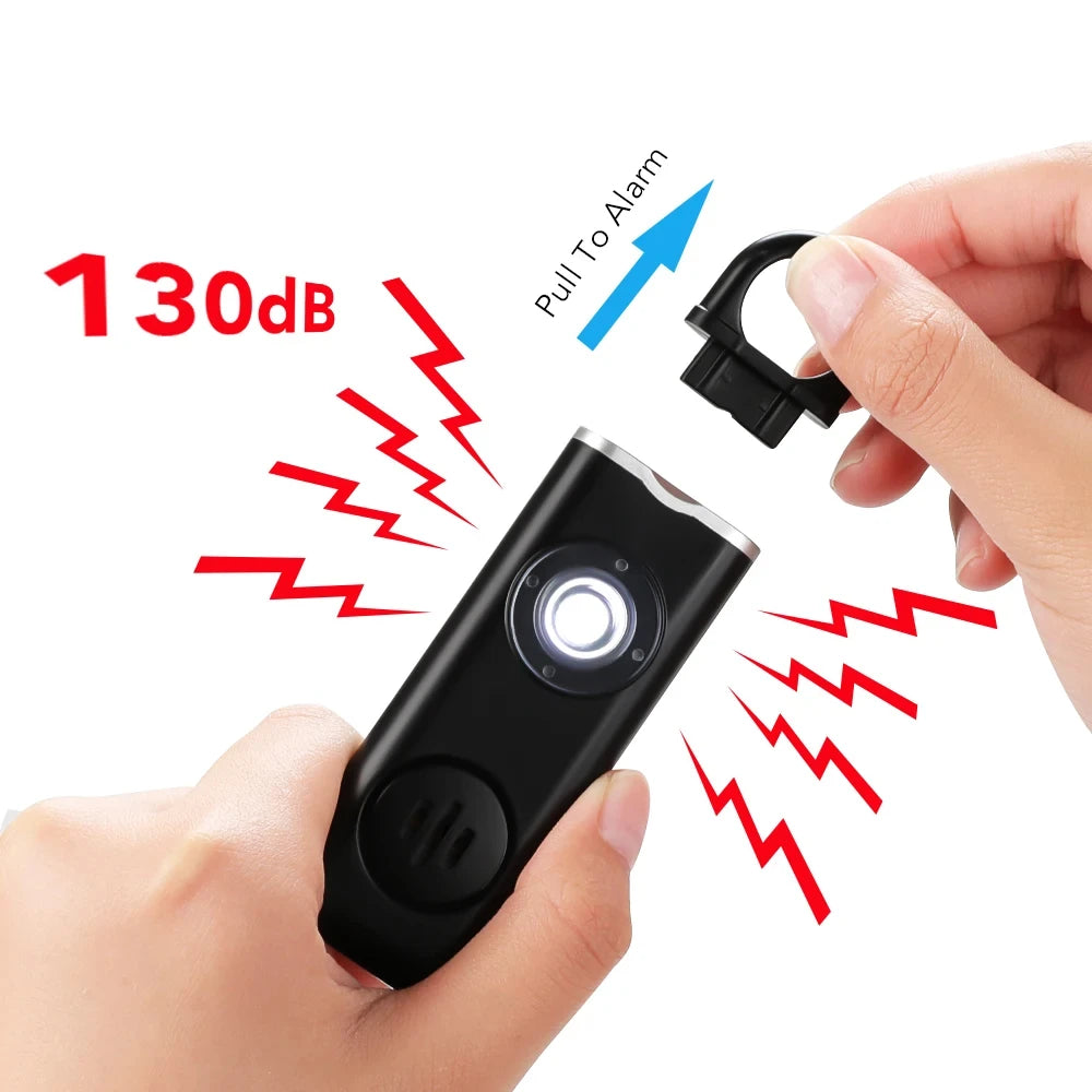 130dB Personal Safety Alarm Keychain with LED Light – Rechargeable Self Defense