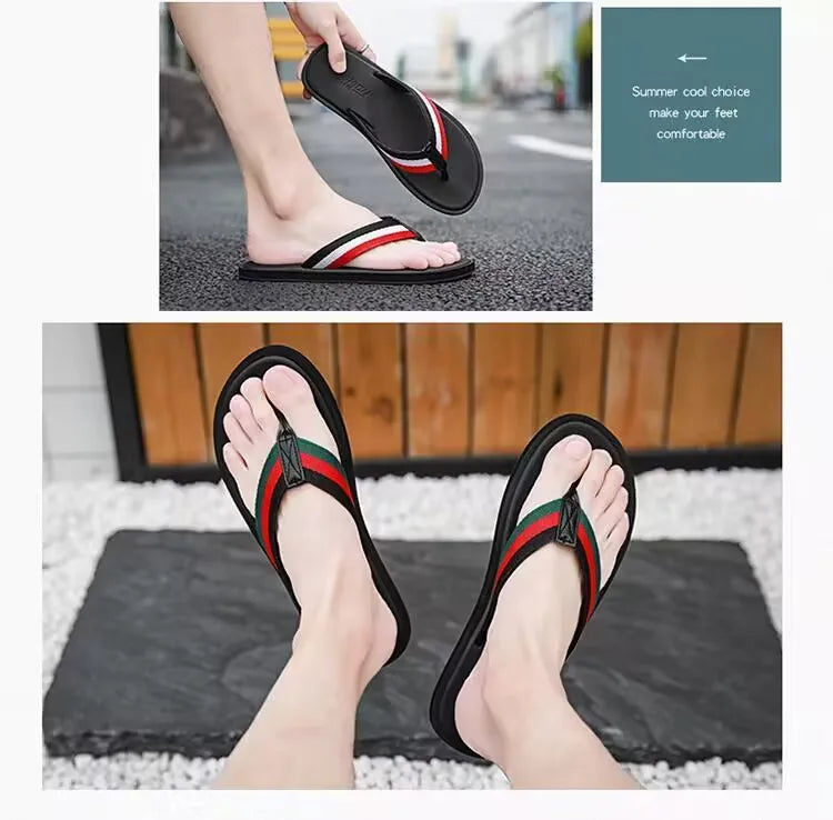 Men’s Stripe Beach Flip Flops — Sizes 37–46