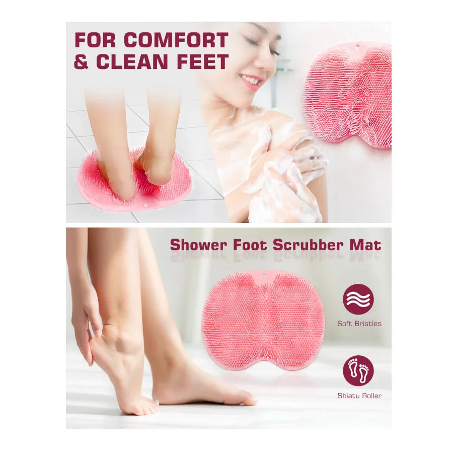 Shower Foot Scrubber Mat – Wall-Mounted Exfoliating Back Washer & Bath Pad with Suction Cups