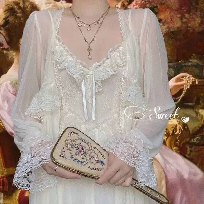 Women's Vintage Court Style Tulle Princess Nightgown | Fairytale Robe Sleepwear