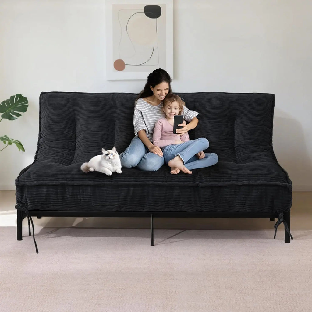 8" Thick Futon Mattress Full Size Shredded Foam Medium Firm Roll Up Folding Floor Sofa Bed Adults Customized
