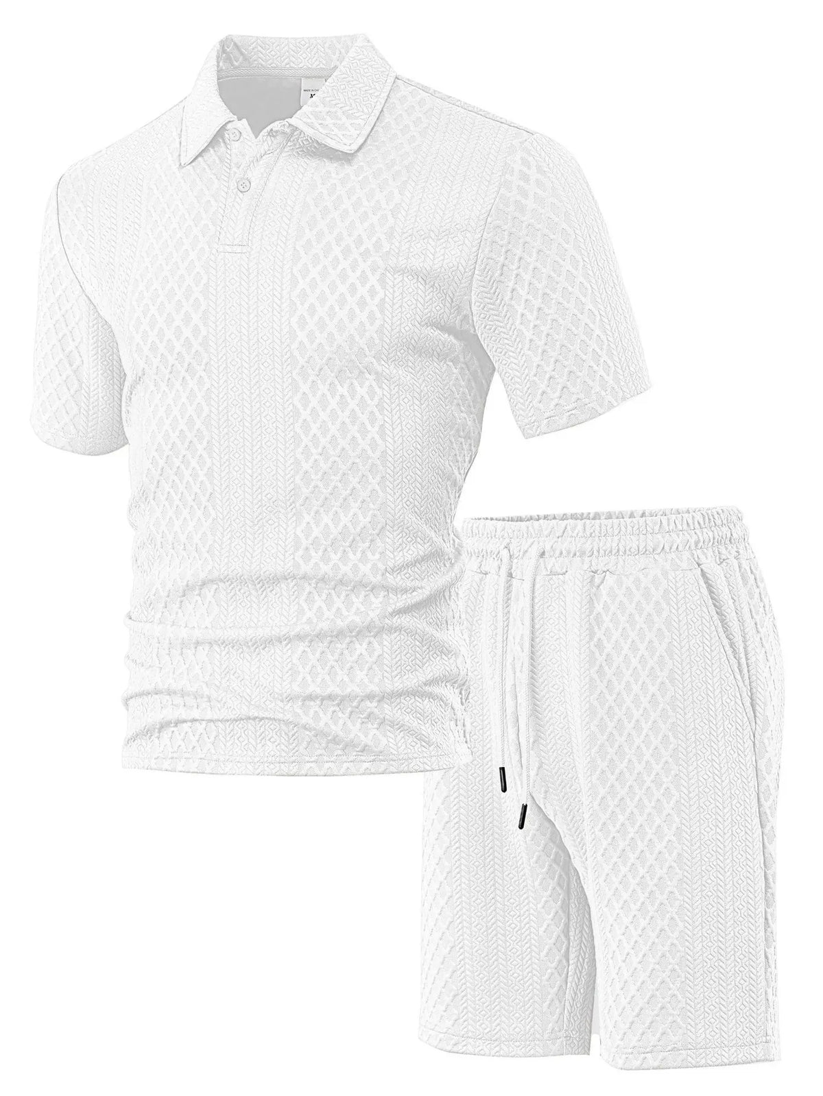 Men's Jacquard Polo Shirt & Drawstring Shorts Casual Summer 2-Piece Set