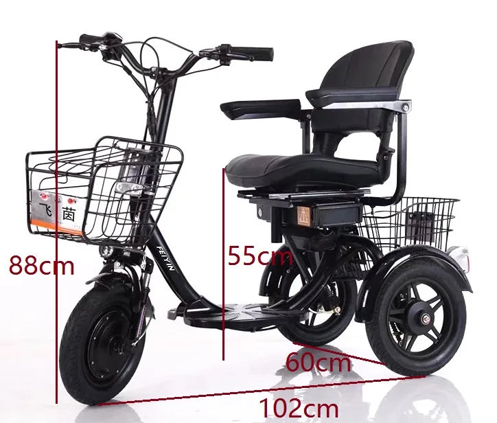 3-Wheel Electric Mobility Scooter for Adults, Folding Long-Range Design
