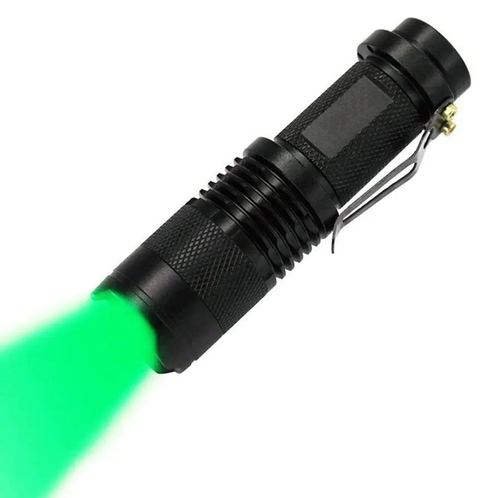Portable LED Flashlight | Green, Blue & Red Light, Adjustable Focus, 160 Lumens, Waterproof Aluminum Pocket Torch