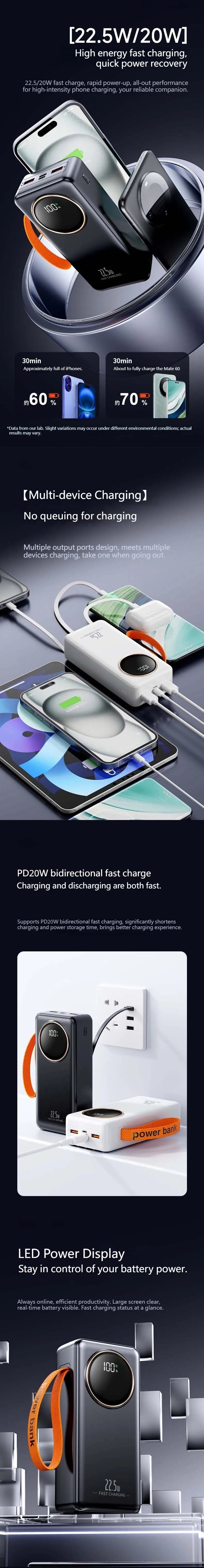 80000mAh 22.5W Portable Power Bank — High-Capacity Battery for Phones & Tablets