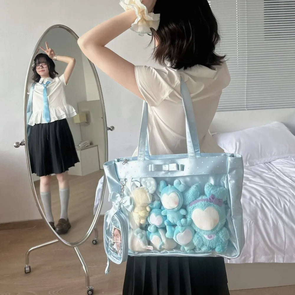 High Capacity Bow Tote Shoulder Bag – Satin PU Messenger Bag for Women
