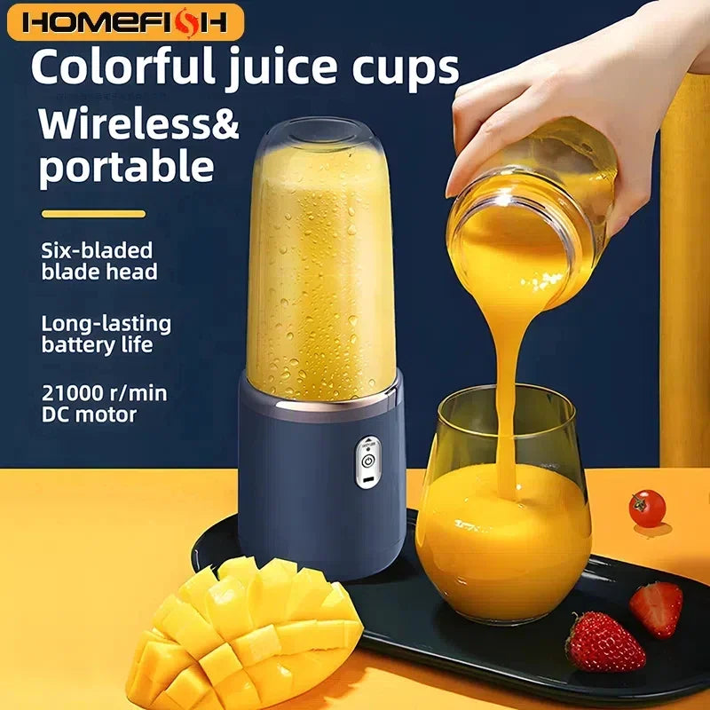 HOMEFISH 400ml Portable Electric Blender Bottle – 6-Blade USB Rechargeable Smoothie & Juice Blender, Ice Crush, CE/ROHS