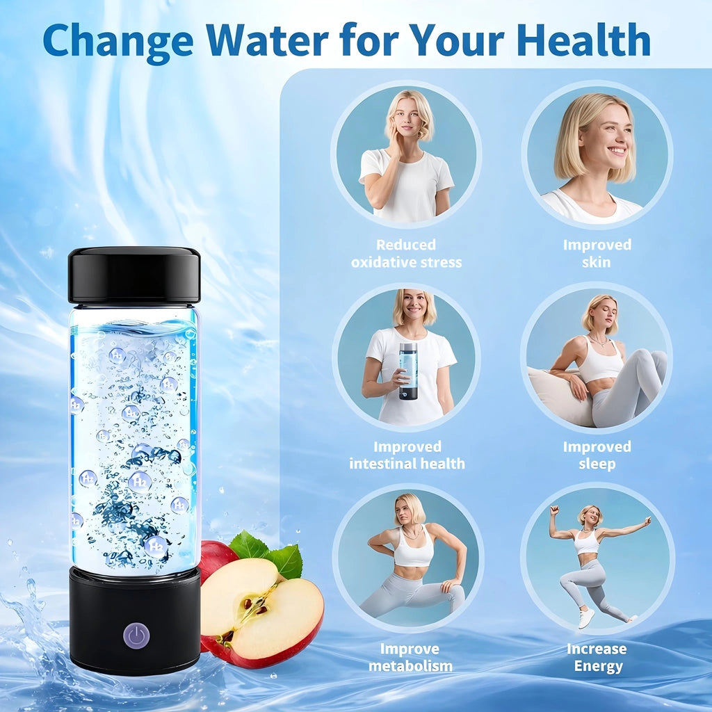 Portable Hydrogen Water Generator Bottle — 12,000PPB Rechargeable Alkaline Ionizer Cup with SPE/PEM Technology