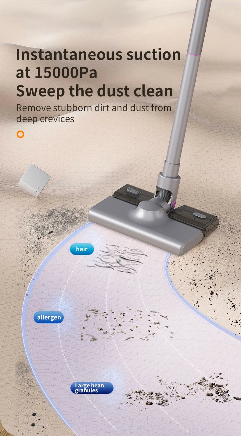 Cordless Vacuum Cleaner 15000Pa — 2-in-1 Stick & Handheld, Lightweight for Carpet, Hardwood Floor, Pet Hair & Car