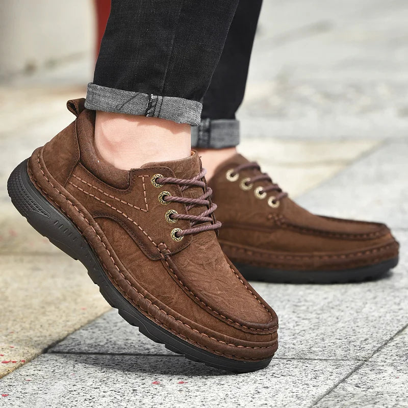 Men's Genuine Leather Lace-Up Casual Shoes
