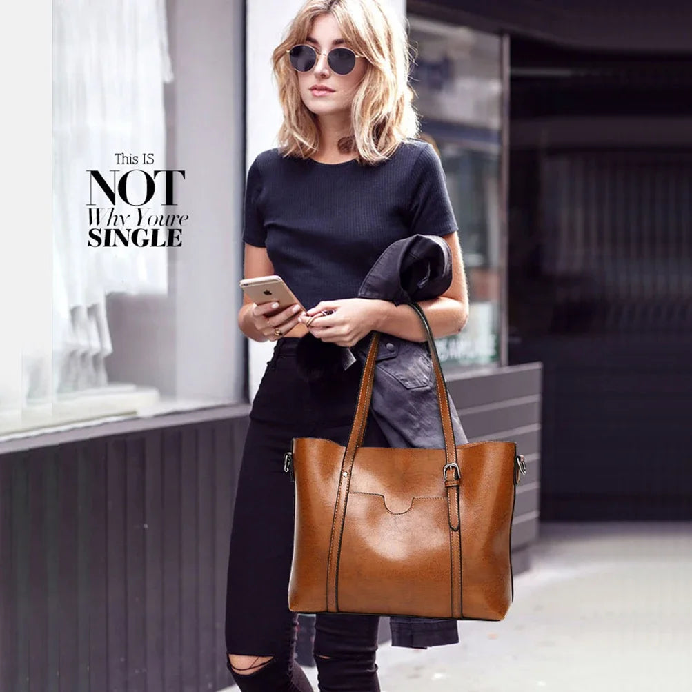 Vintage Oil Wax TPU Shoulder Bag – Hard Shell Tote Crossbody Satchel for Women