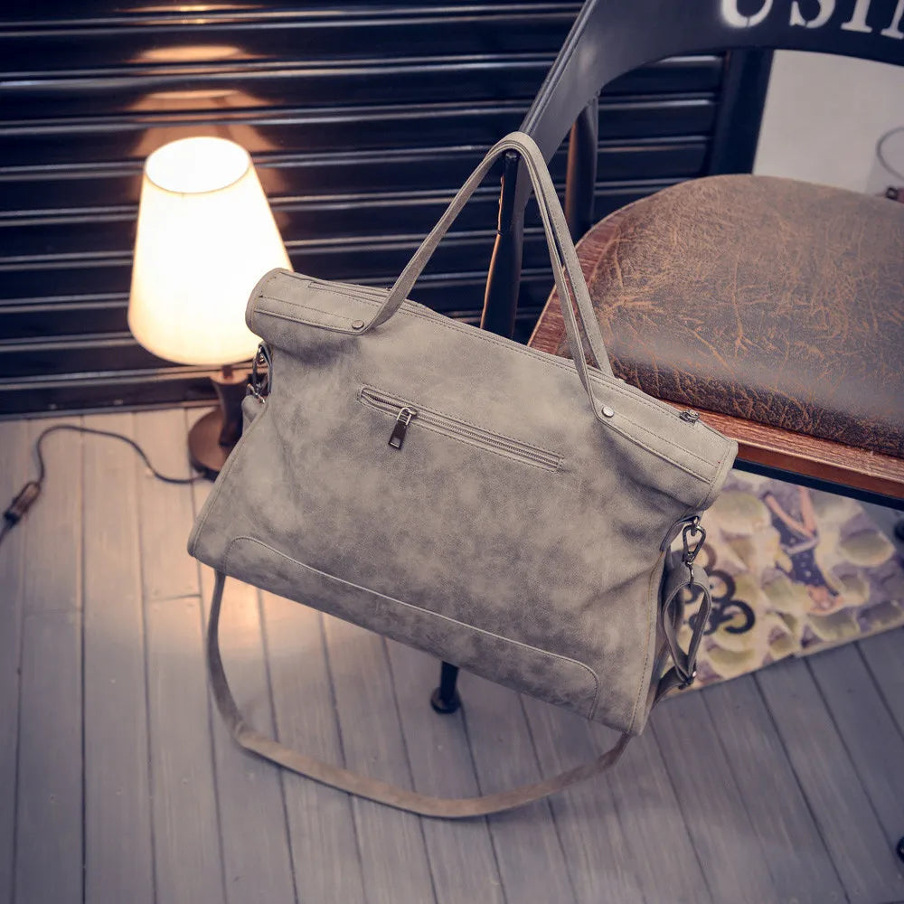 Luxury Matte Faux Suede Large Tote Bag – Vintage Rivet Tassel Handbag for Women