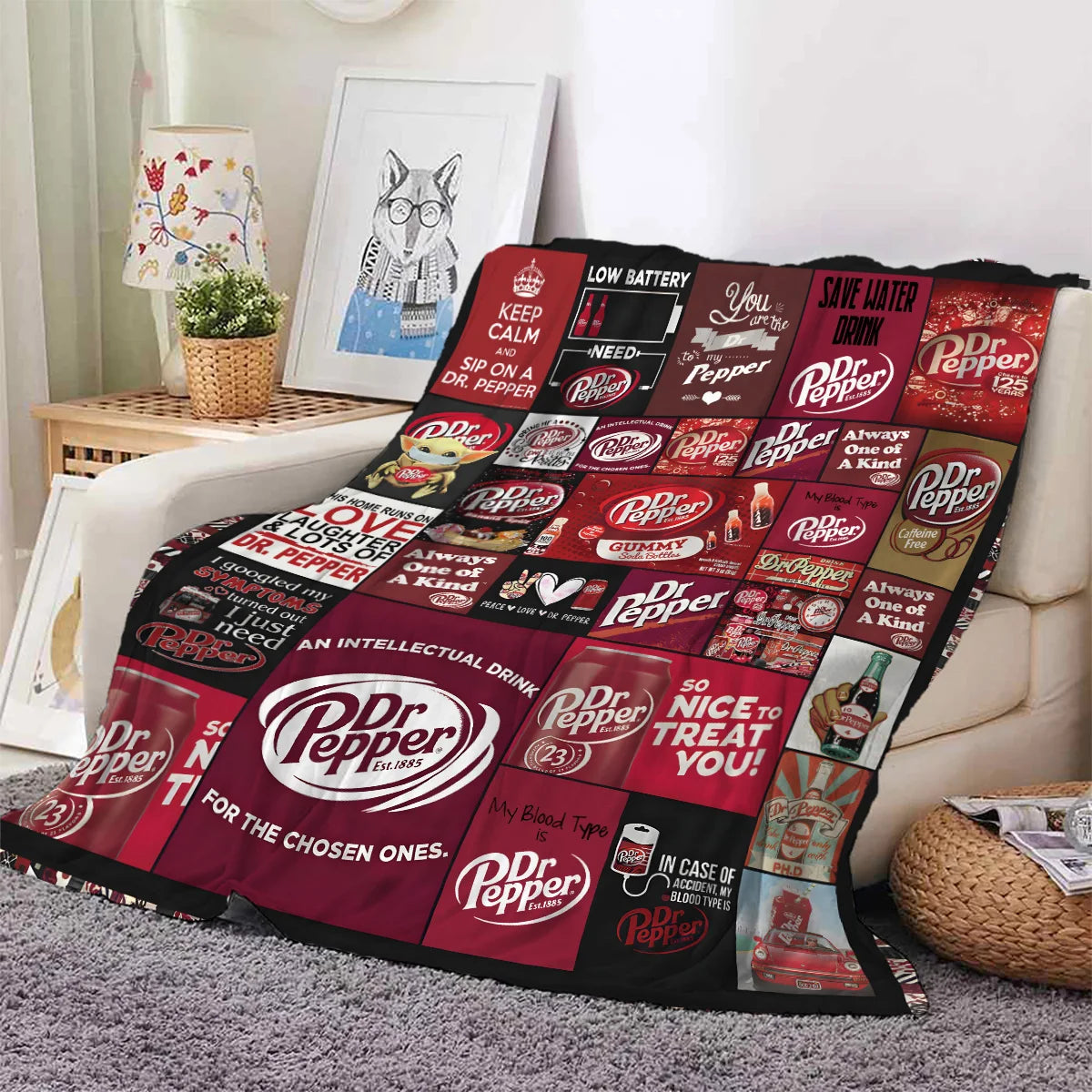 Dr. Pepper Flannel Throw Blanket – Soft, Warm & Anti-Pilling, 3 Sizes