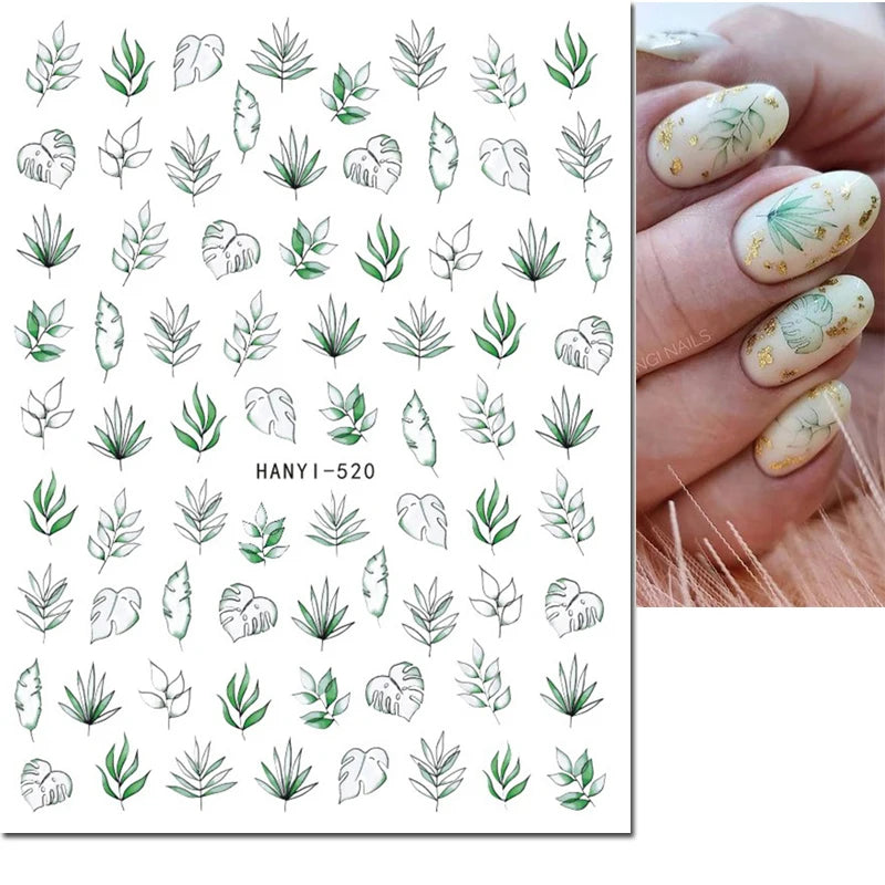 3D Summer Tropical Nail Art Sticker Decals — Palms, Butterflies & Flowers