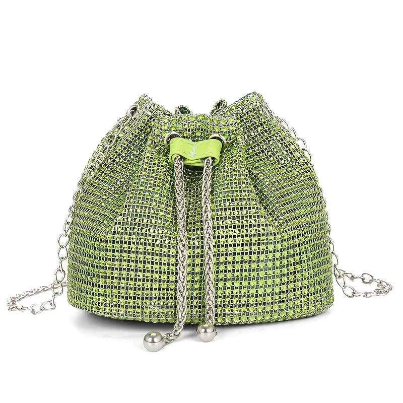 Rhinestone Drawstring Crossbody Bucket Bag – Formal Handbag for Women