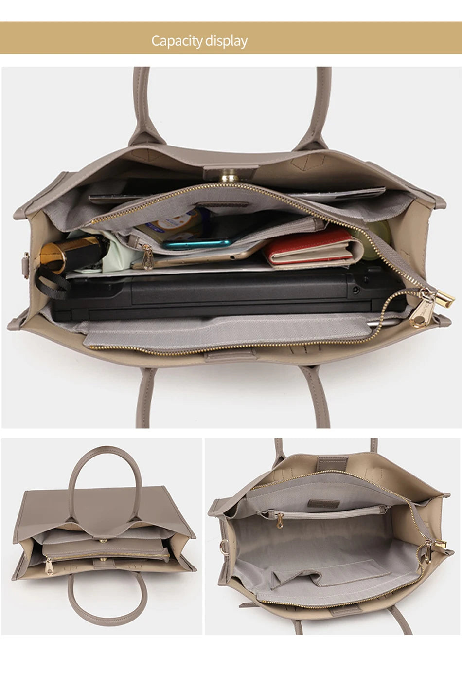 Luxury Cowhide Leather Tote Bag – Large Capacity Shoulder Bag with Laptop Compartment for Women