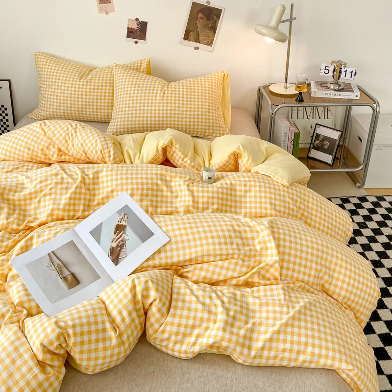 Plaid Double-Sided Quilt Cover – Skin-Friendly Duvet Cover, Single to King (No Pillowcase)