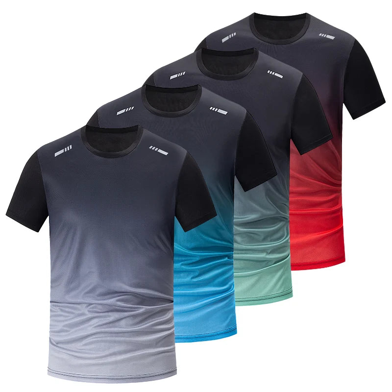 Men's Gradient Multi-Color Short Sleeve & Shorts Sport Set – Breathable Casual 2–4 Piece
