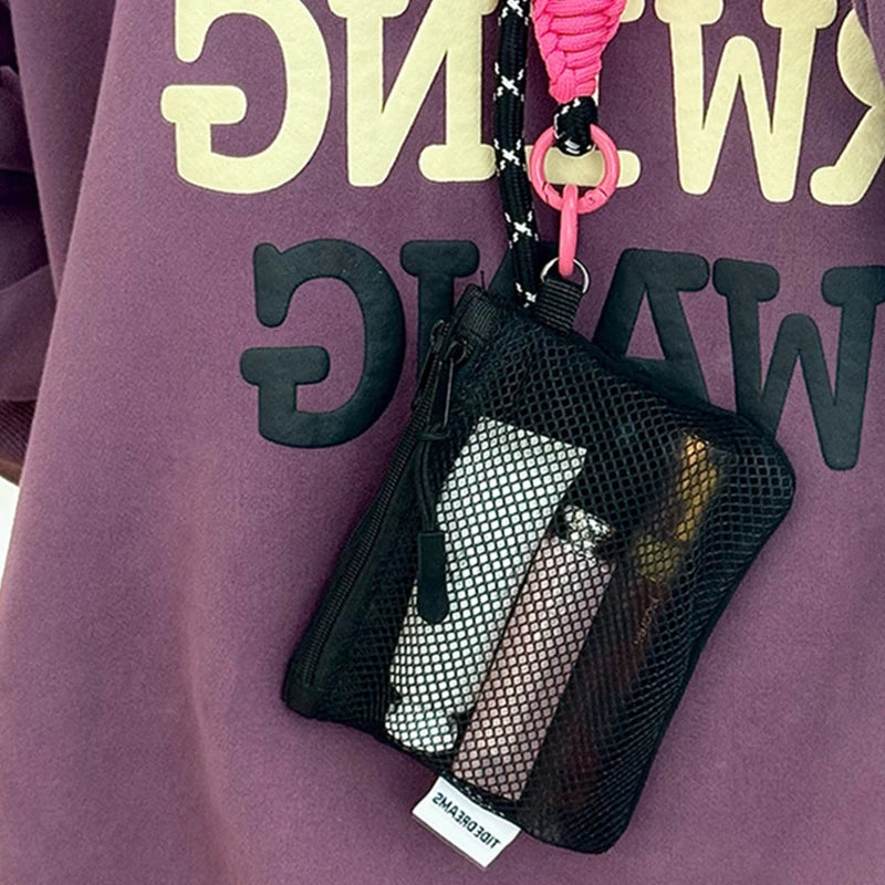 Travel Makeup Storage Bags New Mesh Coin Purse Simple Portable Mini Bag Multi-purpose Square Bag Double-layer Zipper Card Holder