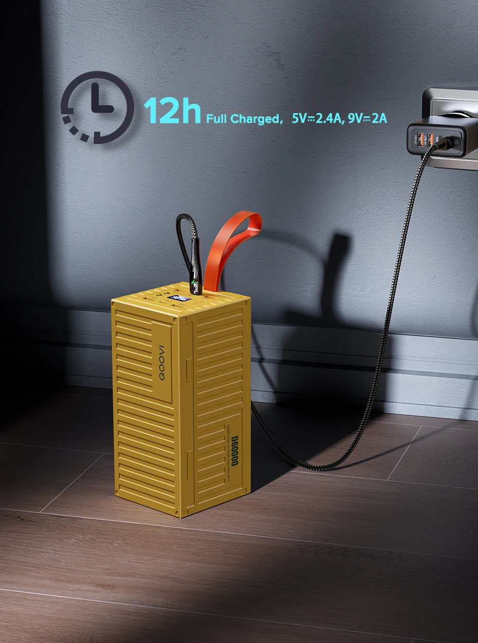 QOOVI 60000mAh Power Bank – 22.5W PD & QC 3.0 Fast Charging Portable Power Station for iPhone & Android