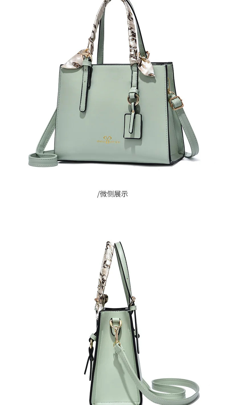 Elegant PU Square Tote Bag – Silk Scarf Crossbody Shoulder Handbag for Women
