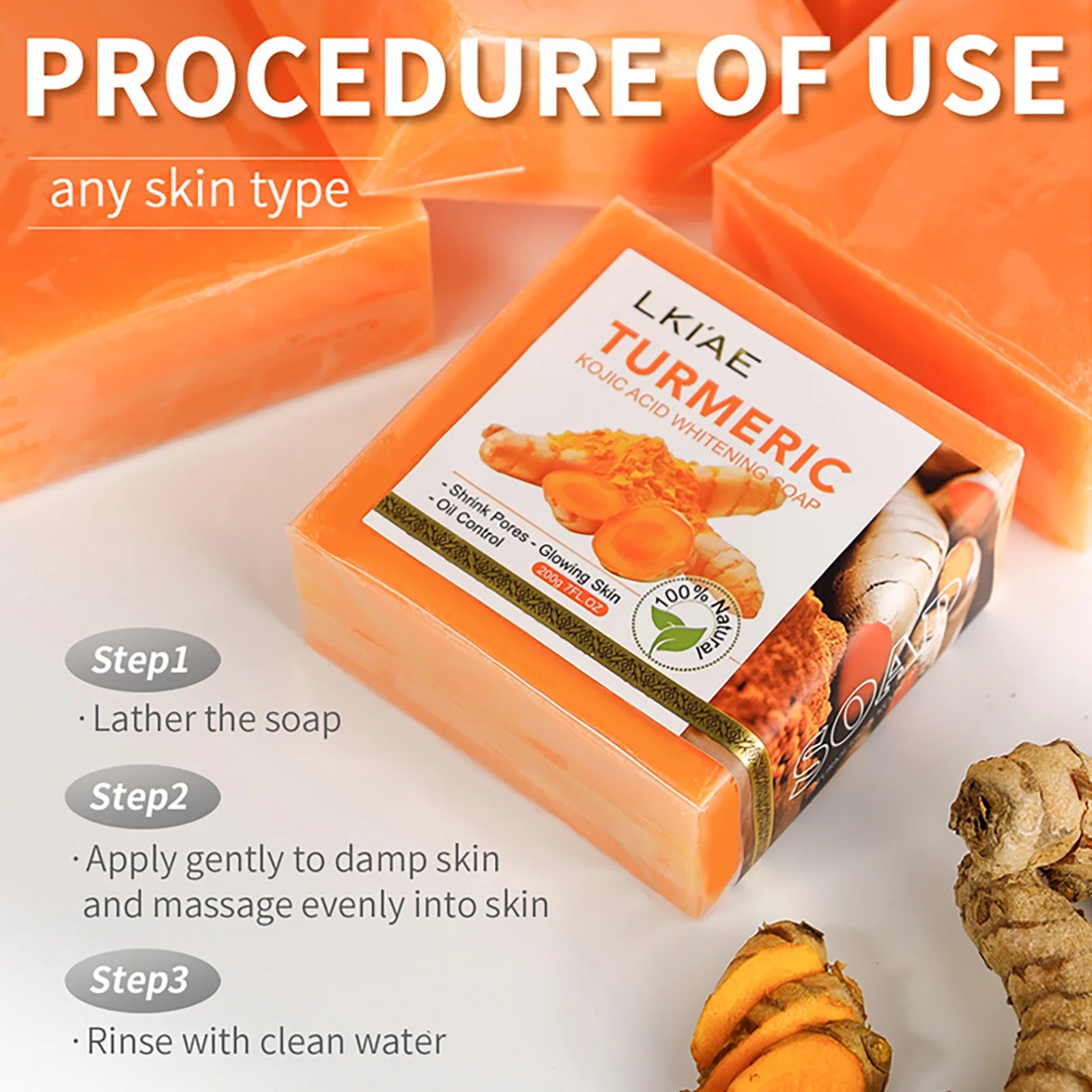 AILKE Organic Turmeric Whitening Soap Bar – Kojic Acid & Lemon for Acne, Melanin & Dark Spots, 200g