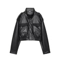 Women's Faux Leather Cropped Bomber Jacket – Zip-Up Moto Biker Coat