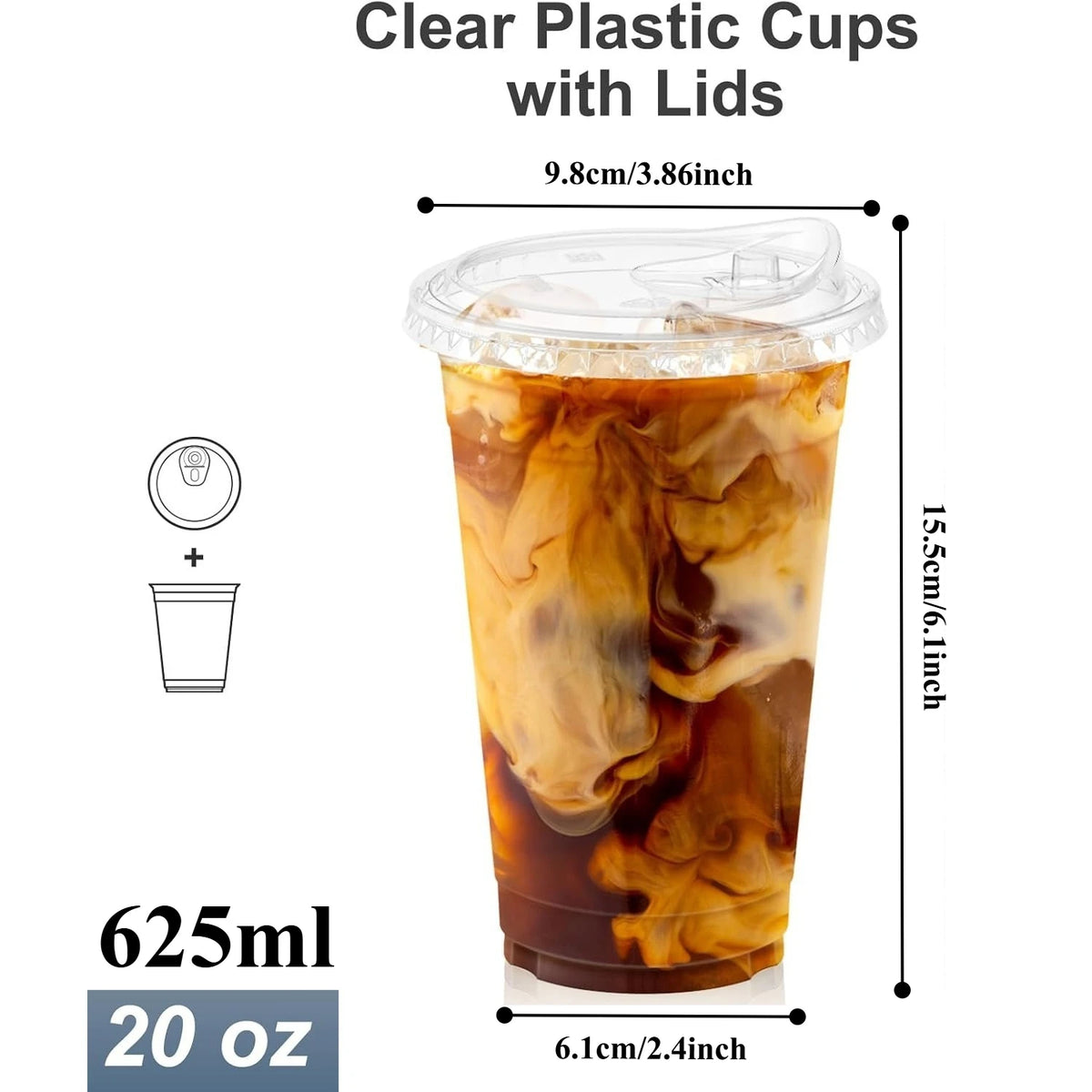 Clear Disposable Plastic Cups with Sip Lids – Iced Coffee & Smoothie Cups, 12/16/20oz, 20 or 50 Pack