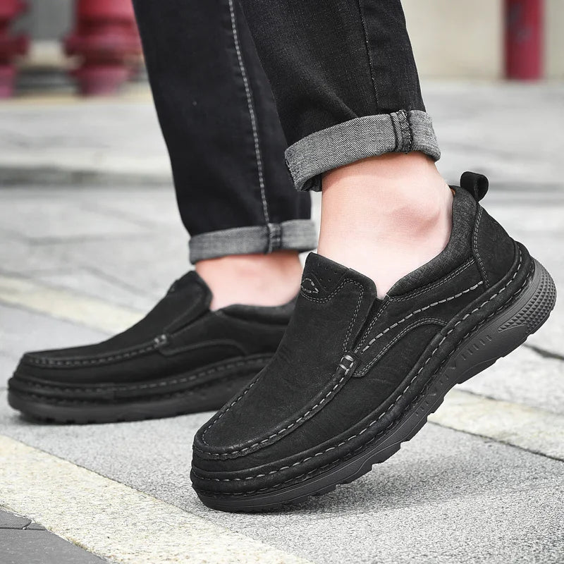 Men's Genuine Leather Lace-Up Casual Shoes