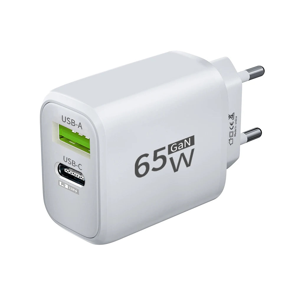 65W in Your Pocket. — 65W GaN USB-C Fast Charger | PD Power Adapter, Quick Charge 3.0, iPhone 15, Samsung, Xiaomi, POCO, OnePlus